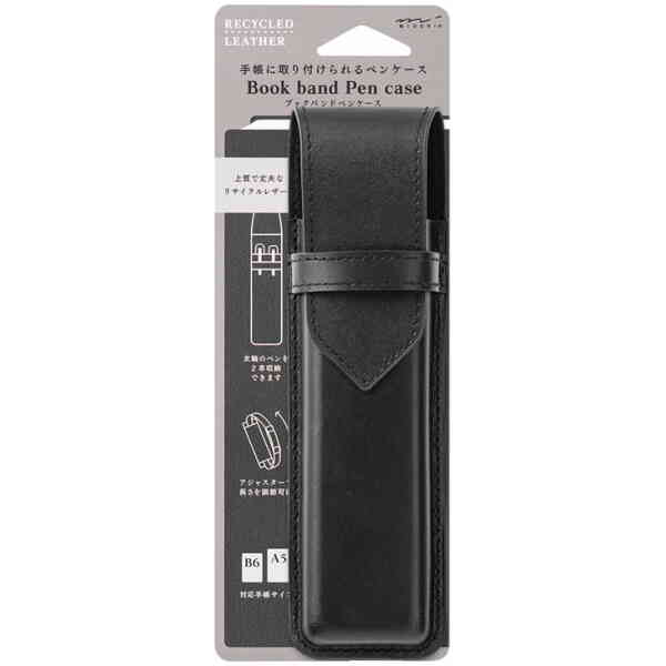 Book Band Pen Case Recycled leather for B6 - A5 Black