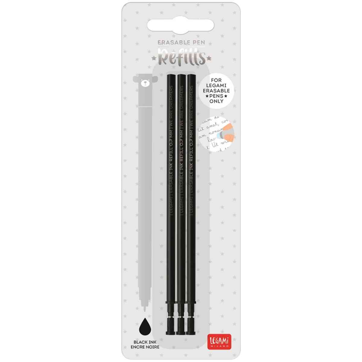 Refills för Erasable gel pens, 3 st., svarta