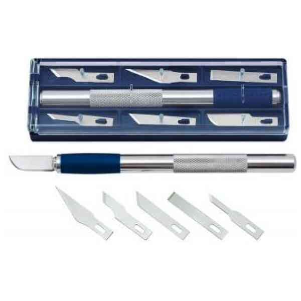 Hobbyskalpell Med Gummihandtag + 6 Olika Blad