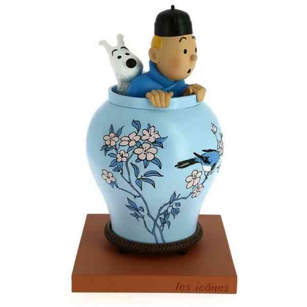 Tintin i kruka (Den Blå Lotus) - Staty i resin - 20 cm