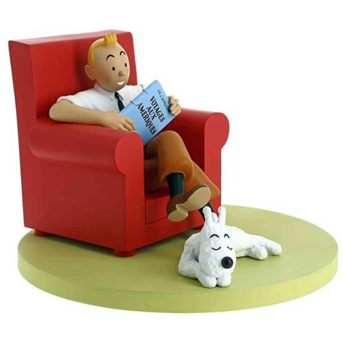Tintin och Milou i röd stol - Staty i resin - H17 cm
