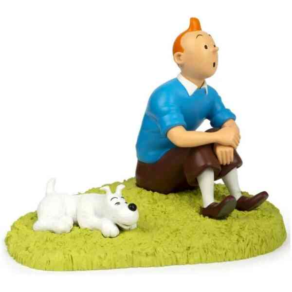 Tintin och Milou på gräsmatta - Staty i resin