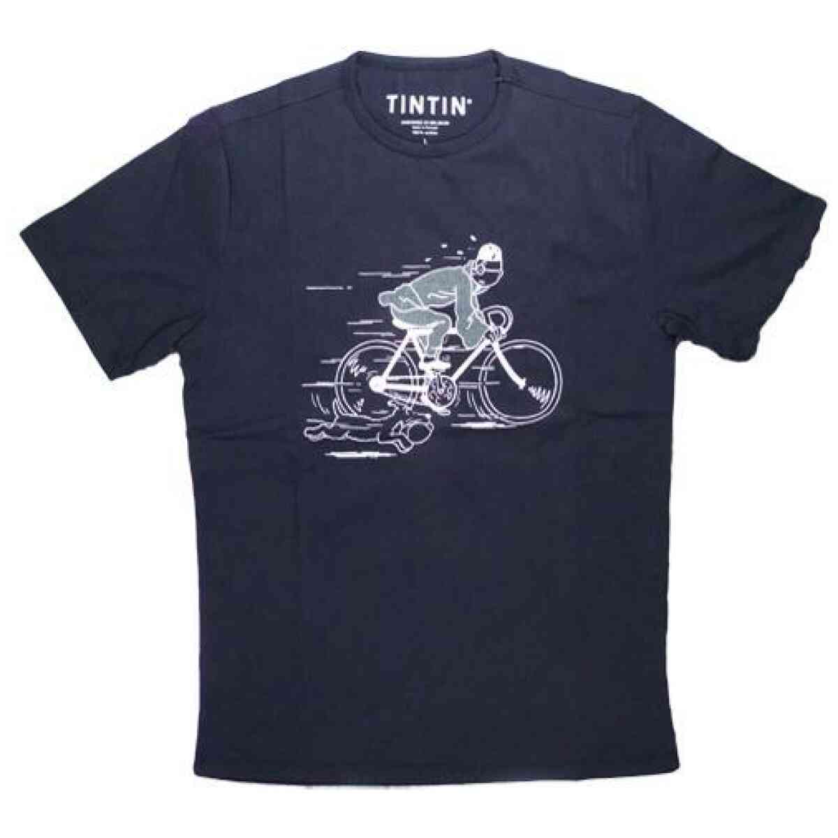 T-shirt Tintin på cykel Blågrå