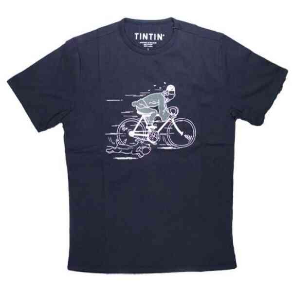 T-shirt Tintin på cykel Blågrå