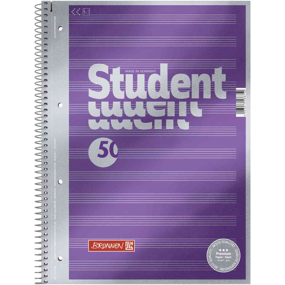 Collegeblock Premium Student "Notes", A4, 50 ark, regel 14, lila