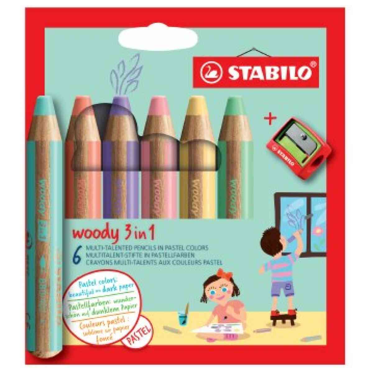 STABILO Woody Pastell Med Pennvässare 6 Pack