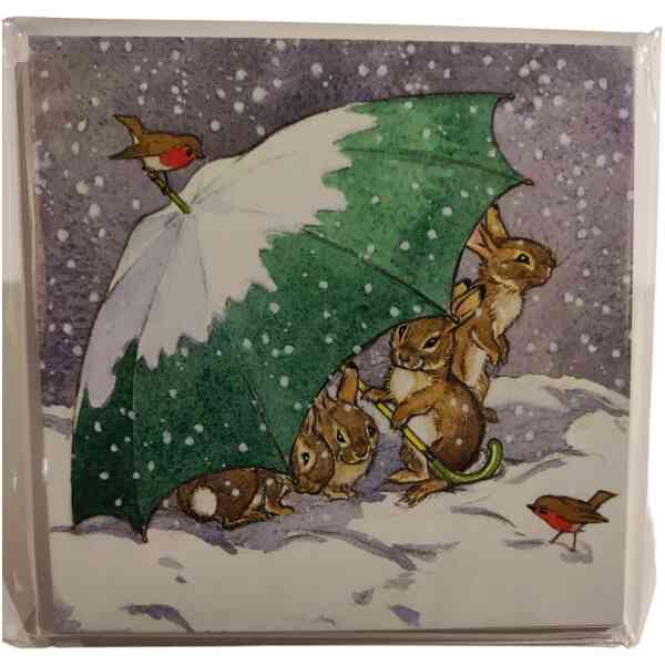 Rabbits Sheltering under Umbrella