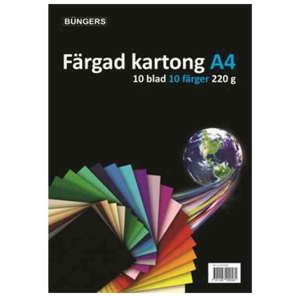 Färgat papper A4 220g sorterat 10/fp