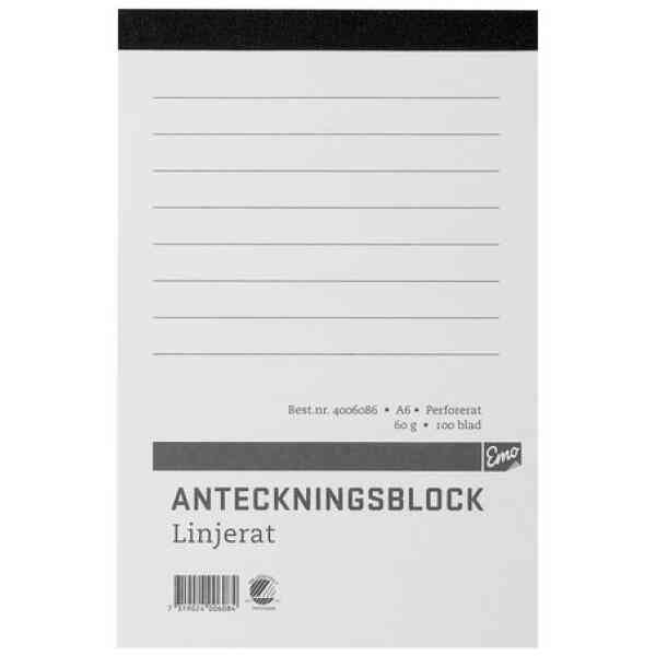 Anteckningsblock A6 100 blad perf linj