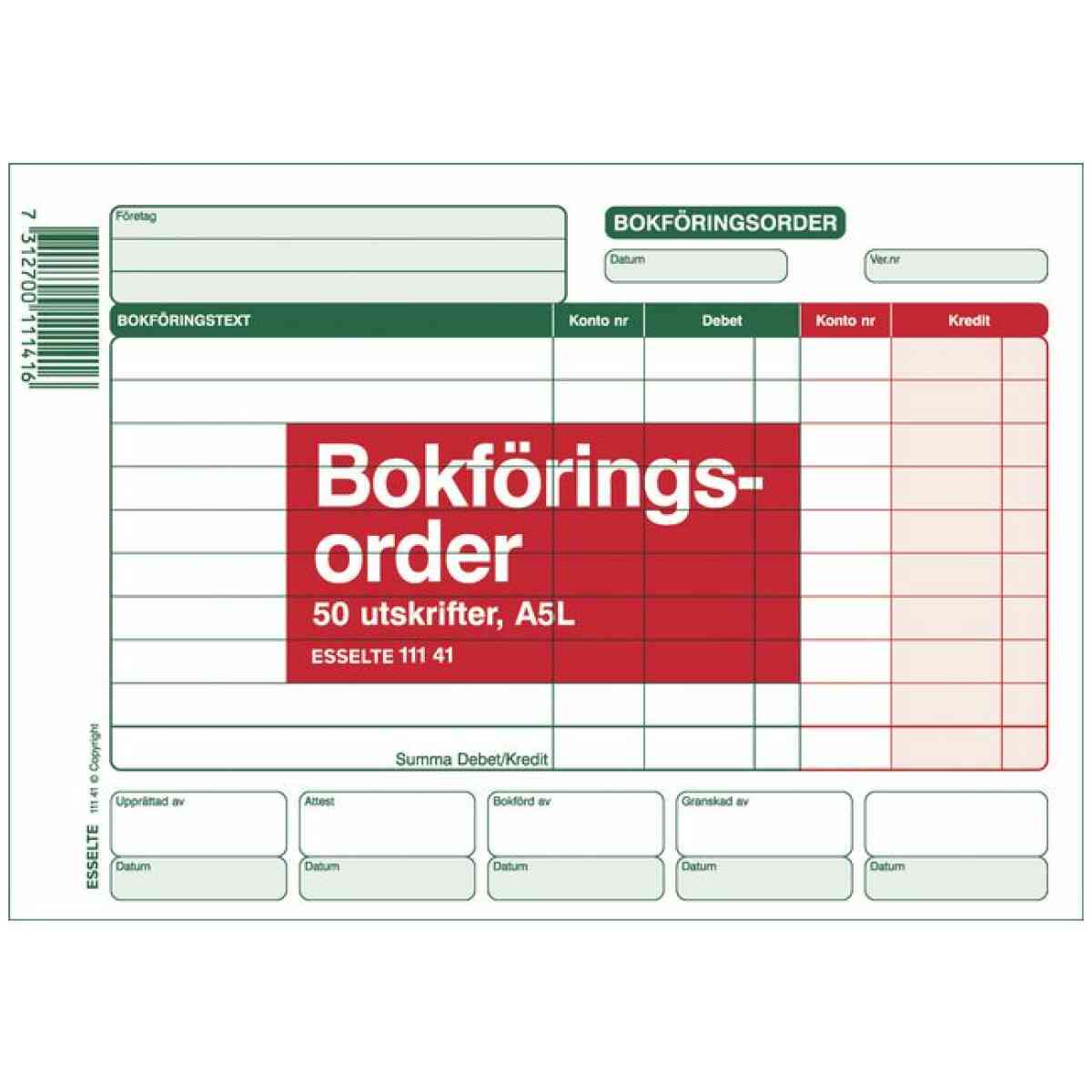 Blankett bokföringsorder A5L 50 blad
