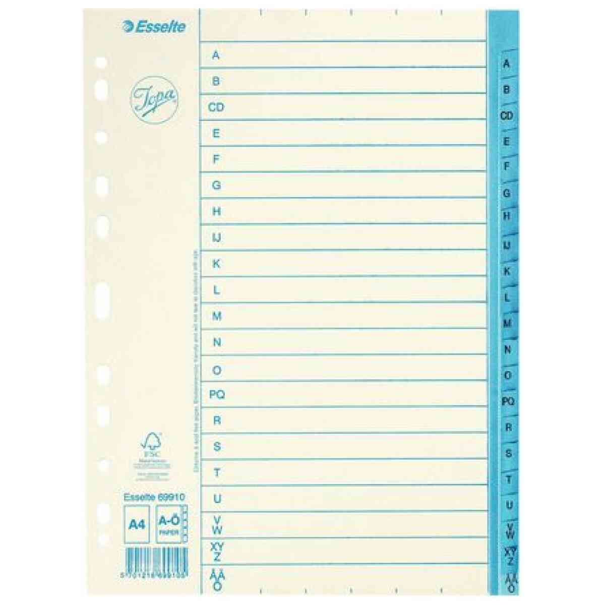 Pappregister JOPA A4 A-Ö vit/blå