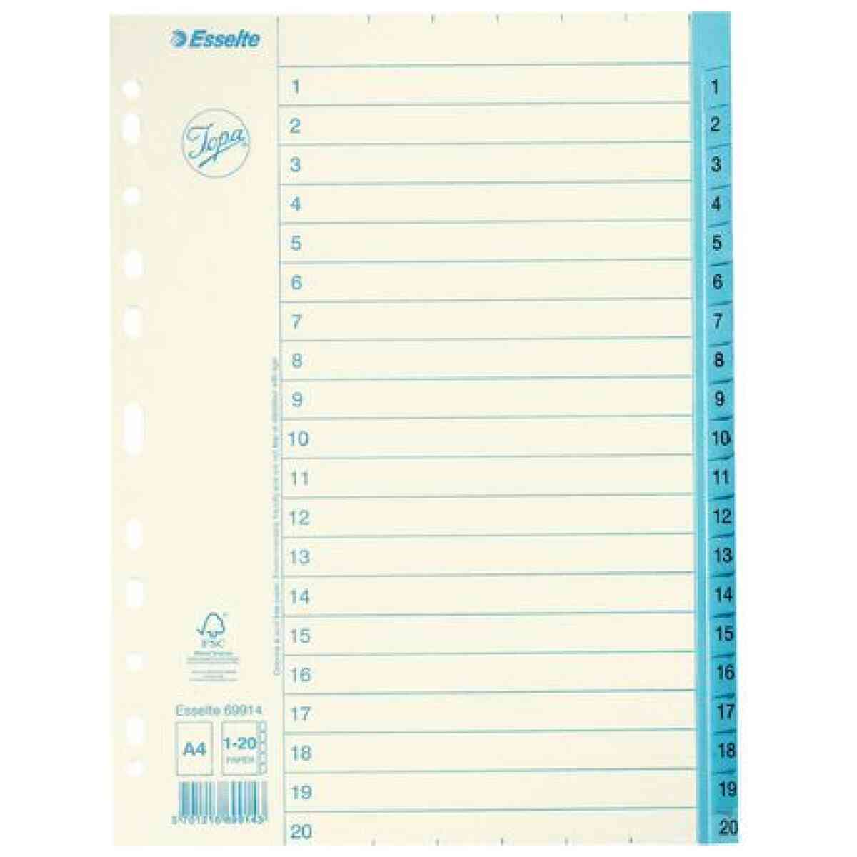 Pappregister JOPA A4 1-20 vit/blå