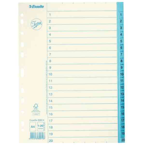 Pappregister JOPA A4 1-20 vit/blå