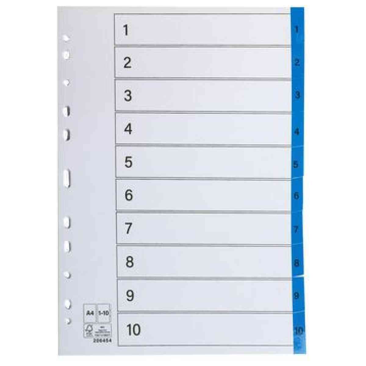 Register plastflik 1-10 blå