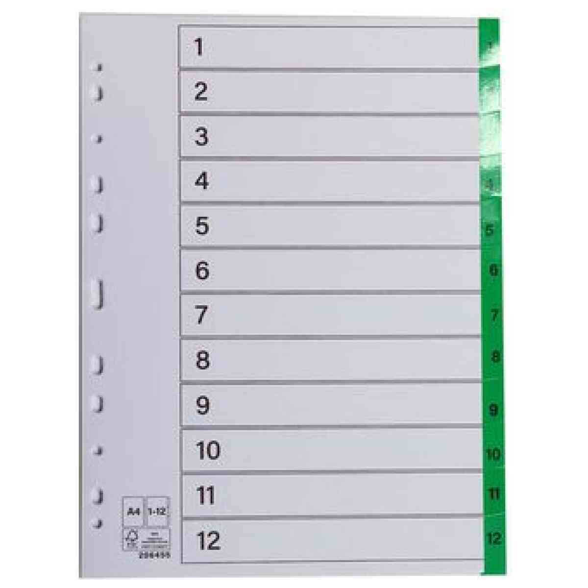 Register plastflik 1-12 grön