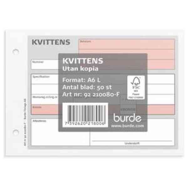 Blankett kvittens A6L 50 blad