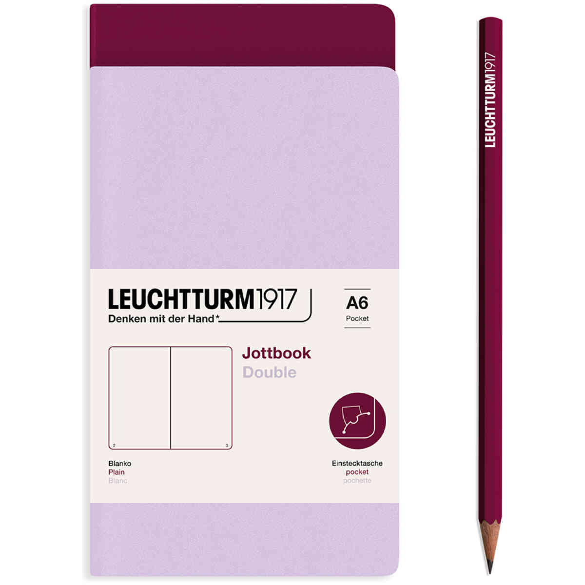 Leuchtturm1917 Skrivbok (A6), 59 numrerade sidor, vanlig, lila och portröd, 2-pack