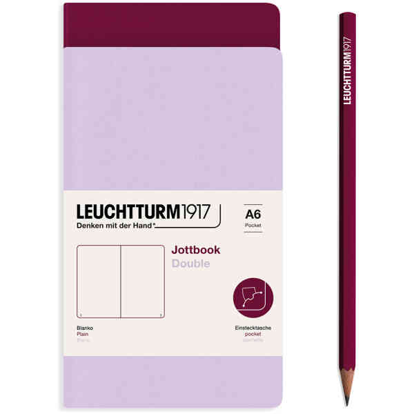 Leuchtturm1917 Skrivbok (A6), 59 numrerade sidor, vanlig, lila och portröd, 2-pack