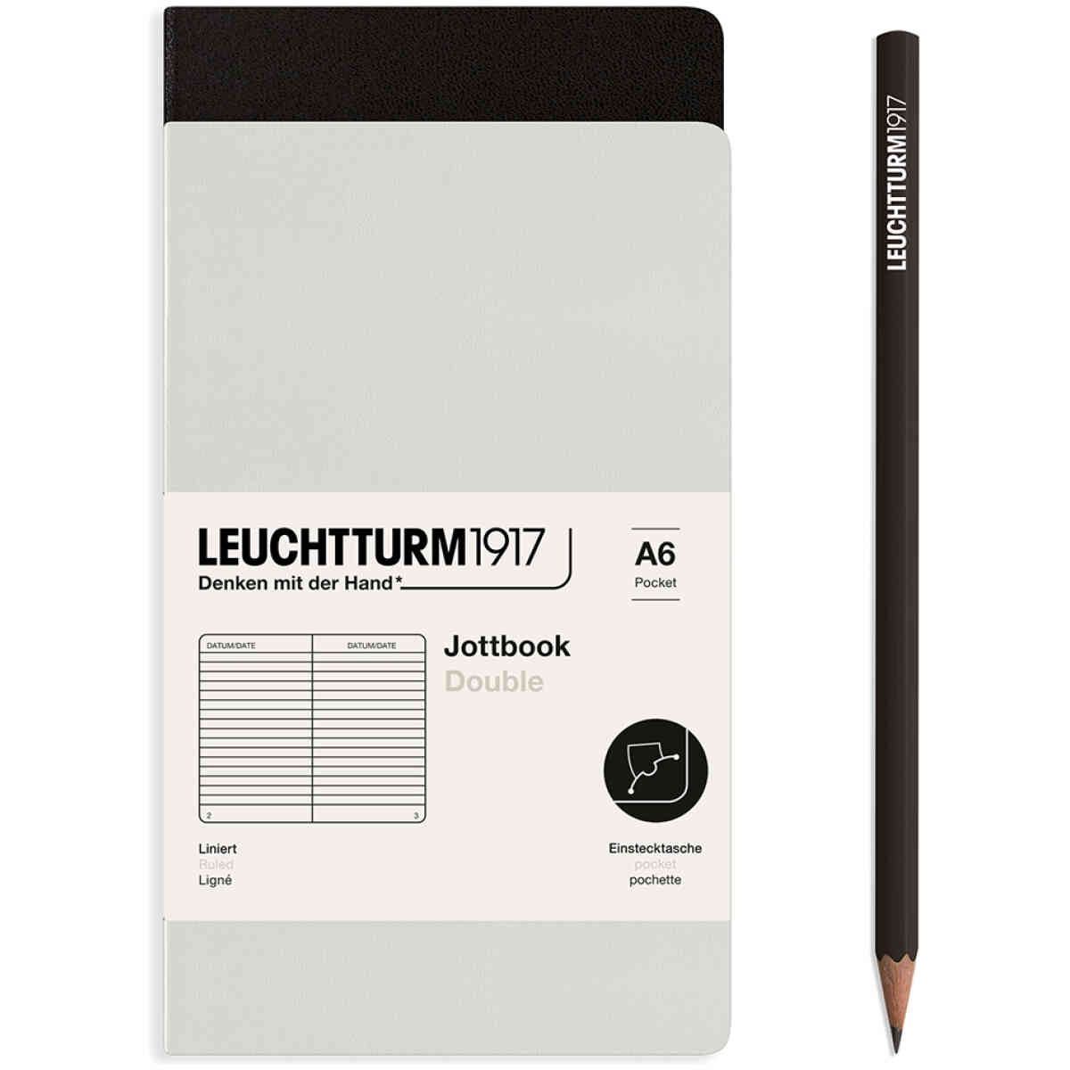 Leuchtturm1917 Notebook A6, 59 numrerade sidor, lindat, ljusgrå och svart, förpackning om 2