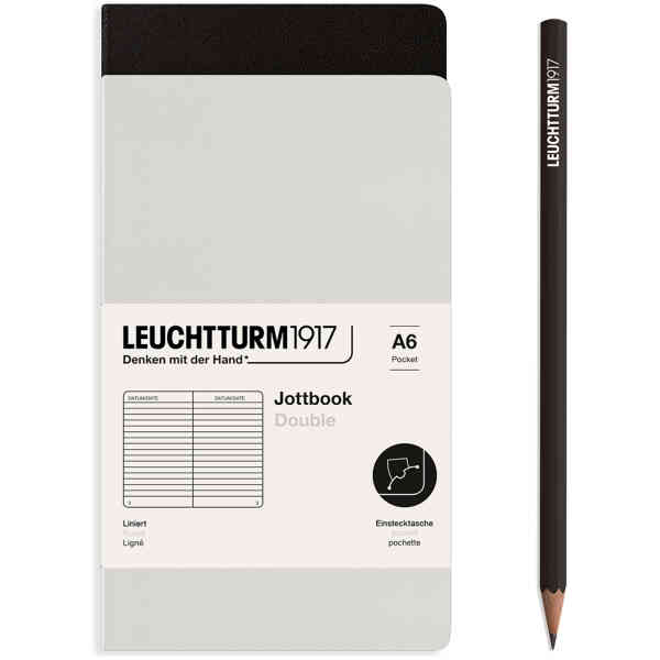 Leuchtturm1917 Notebook A6, 59 numrerade sidor, lindat, ljusgrå och svart, förpackning om 2