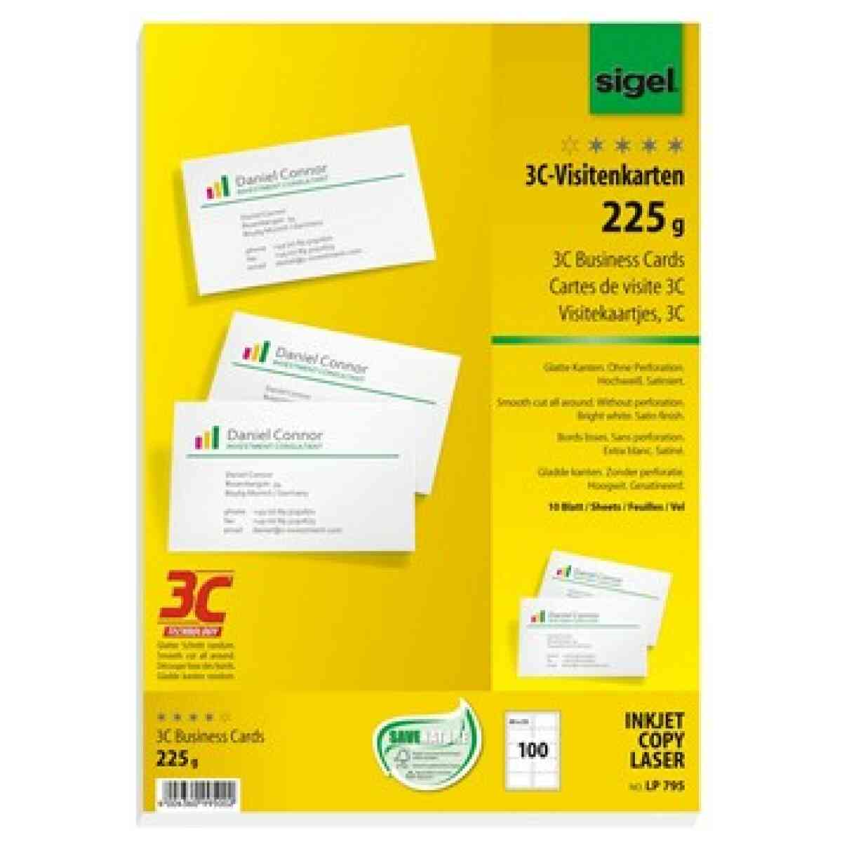 Visitkort Sigel 3C 225g 100st