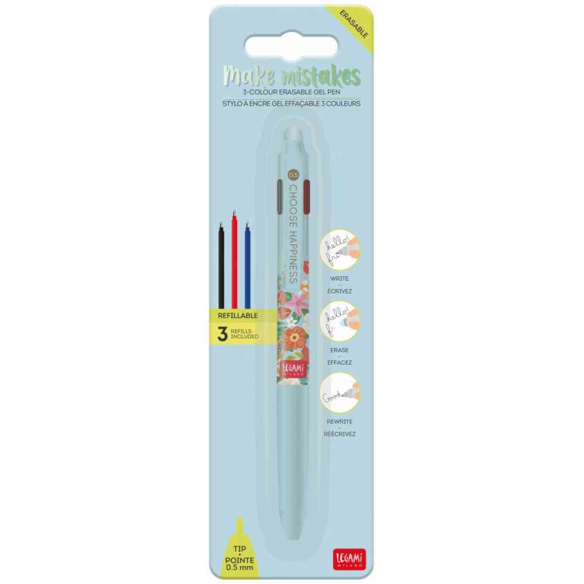 Erasable gel pen 3-in-1, Flowers, gelpenna med utsuddbart bläck