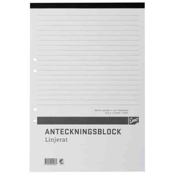 Anteckningsblock A4 100bl hål perf linj