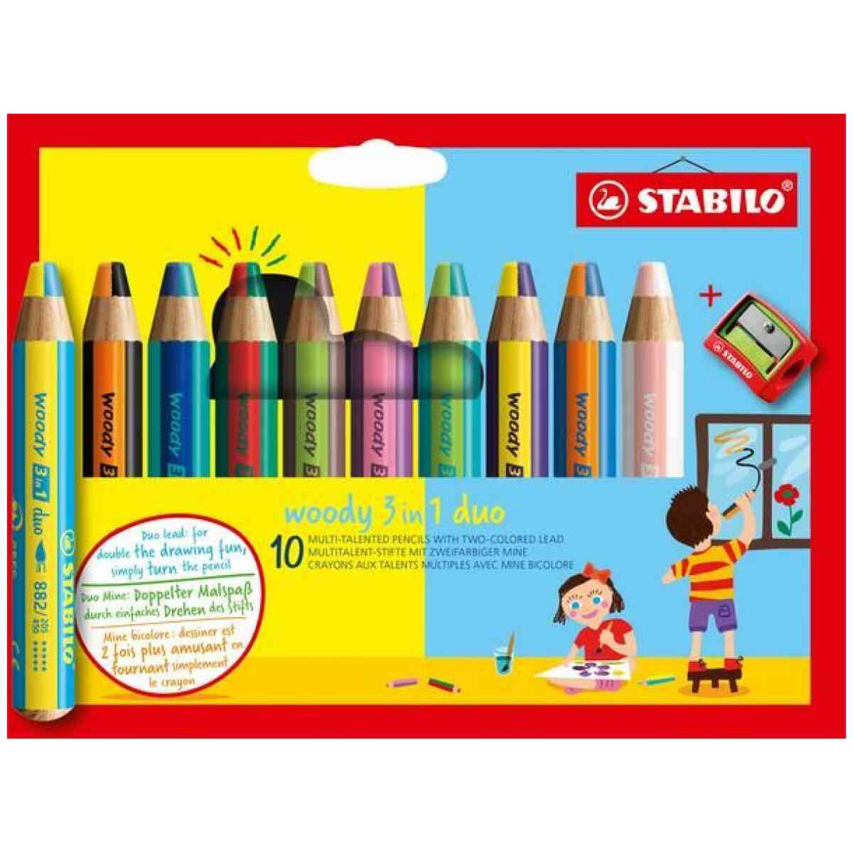 STABILO Woody Duo Med Pennvässare 10 Pack