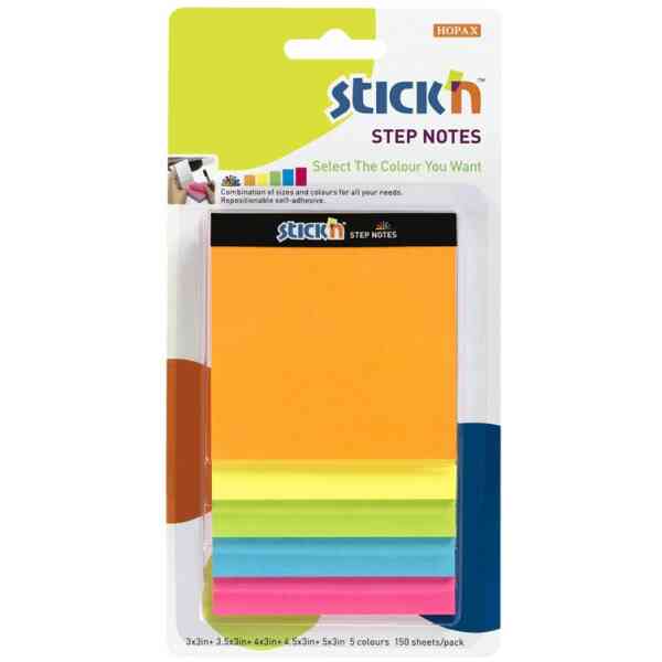 StepNotes 5 storlekar 150 Blad Sorterat Neon
