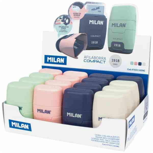 MILAN Compact 1918 Dubbel Pennvässare och Radergummi - Sorterade Färger