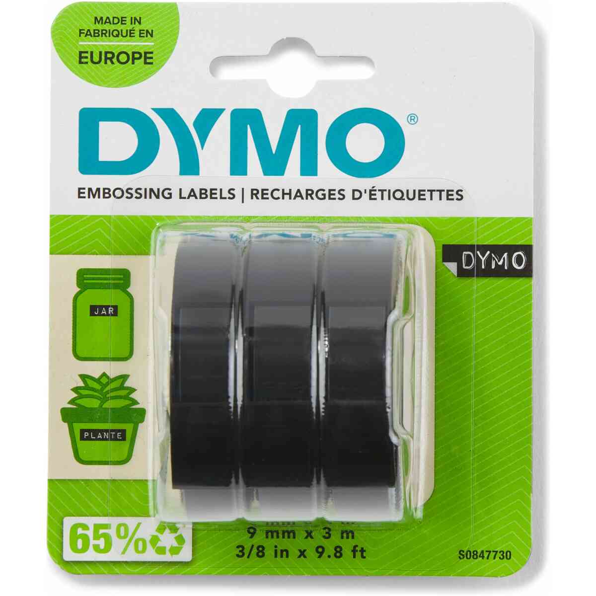 Präglingstape 9mm x 3m svart 3-pack