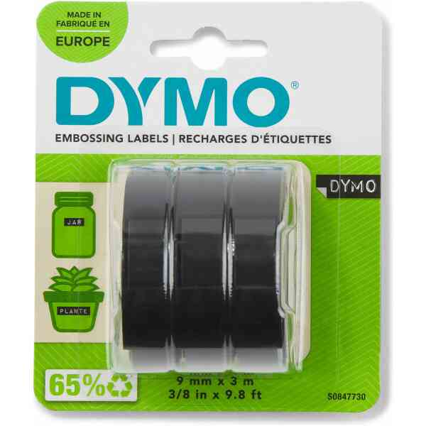 Präglingstape 9mm x 3m svart 3-pack
