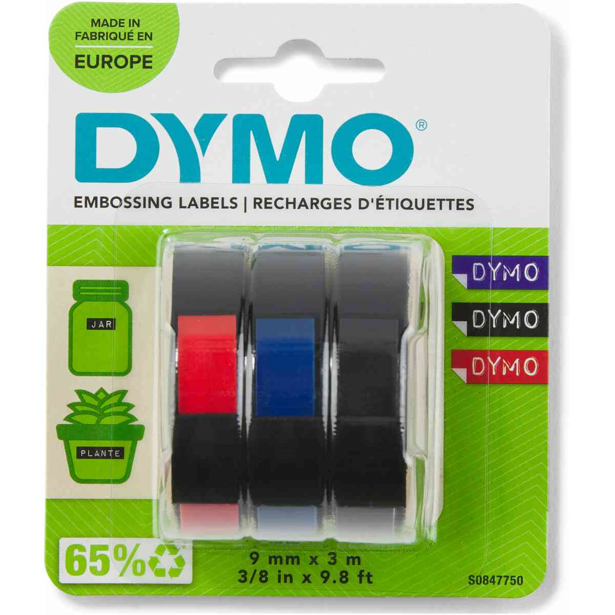 Präglingstape 9mm x 3m mixed color 3-pack