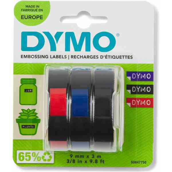 Präglingstape 9mm x 3m mixed color 3-pack