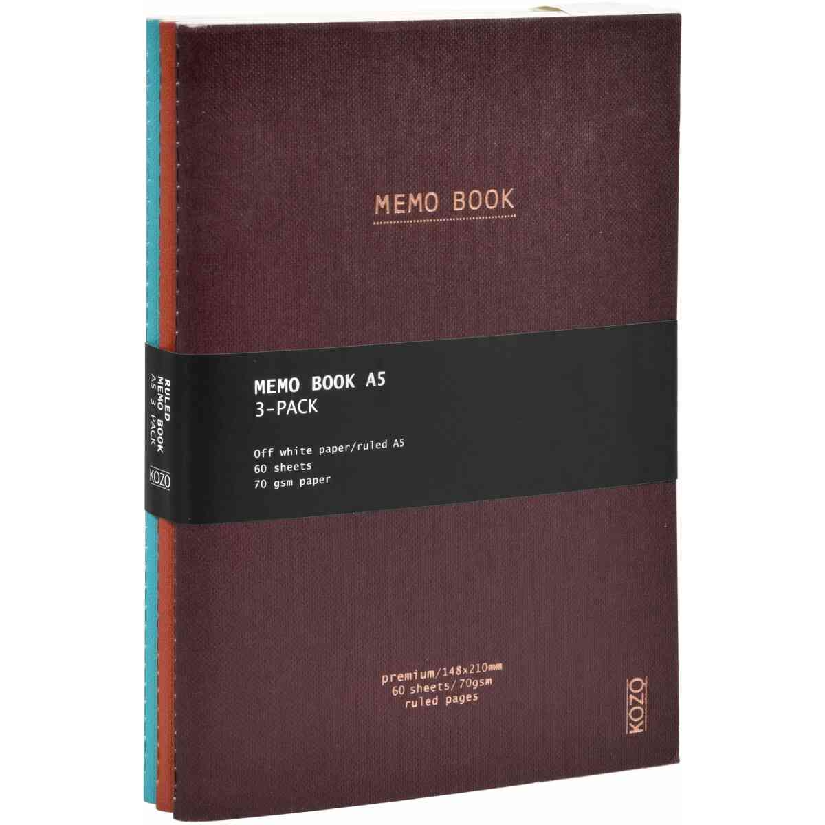 KOZO Skrivhäfte A5 3 Pack Coffee Bric Steel Blue - Bild 5