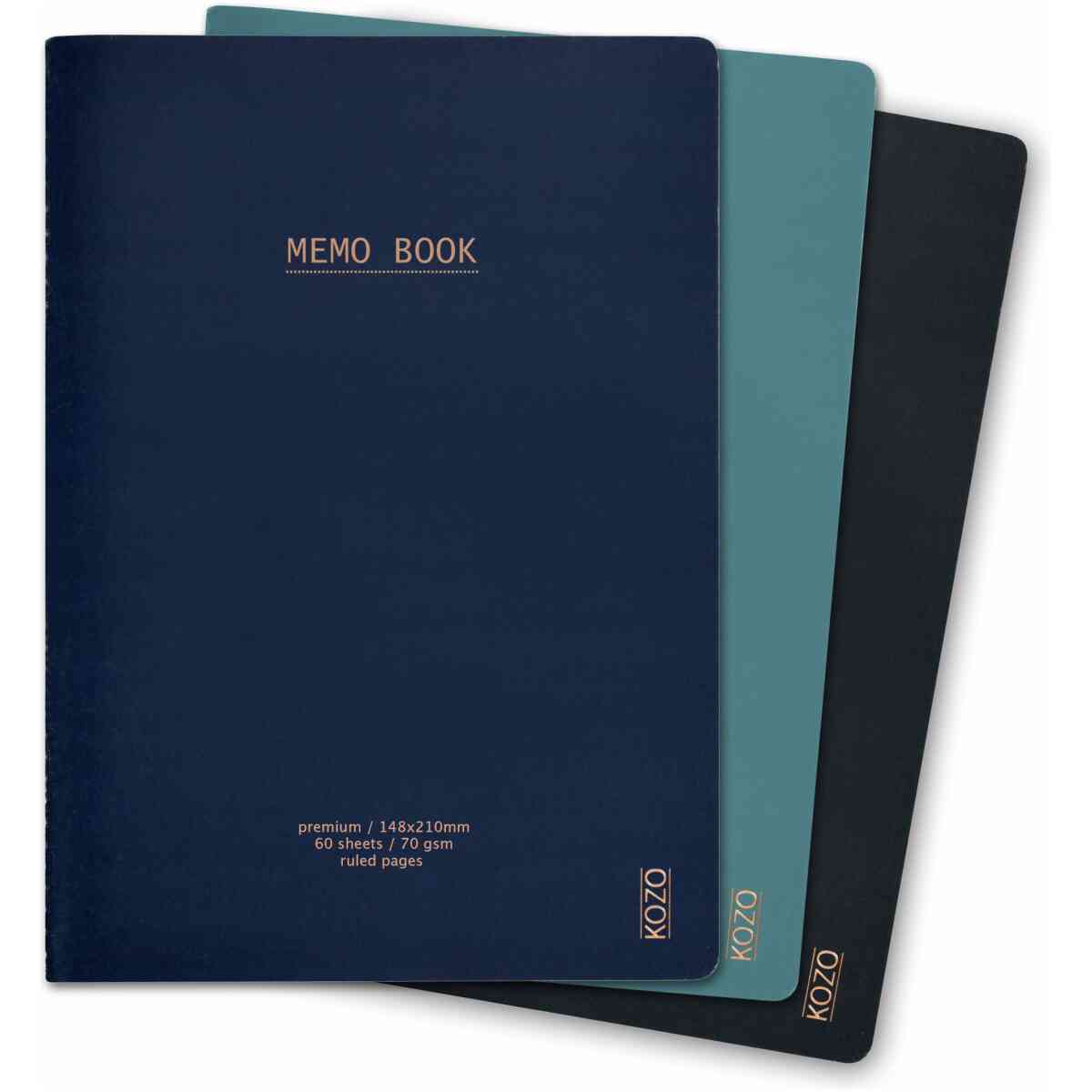 KOZO Skrivhäfte A5 3 Pack Navy Steel Blue Black - Bild 5