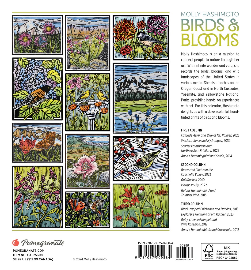 Molly Hashimoto Birds & Blooms 2025 Mini Calendar Lexis Papper