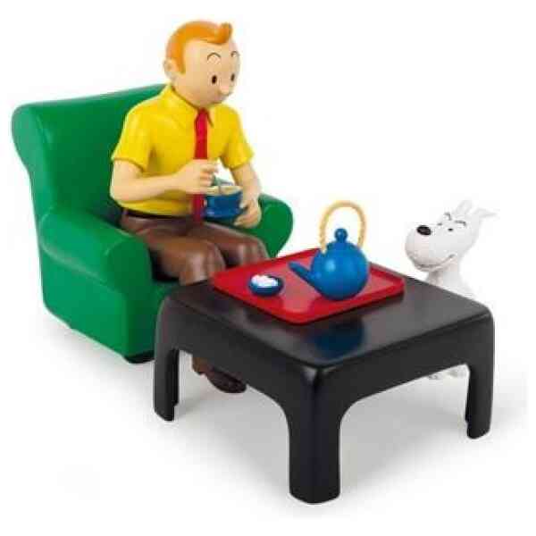 Tintin och Milou dricker te - Staty i resin - 30 cm