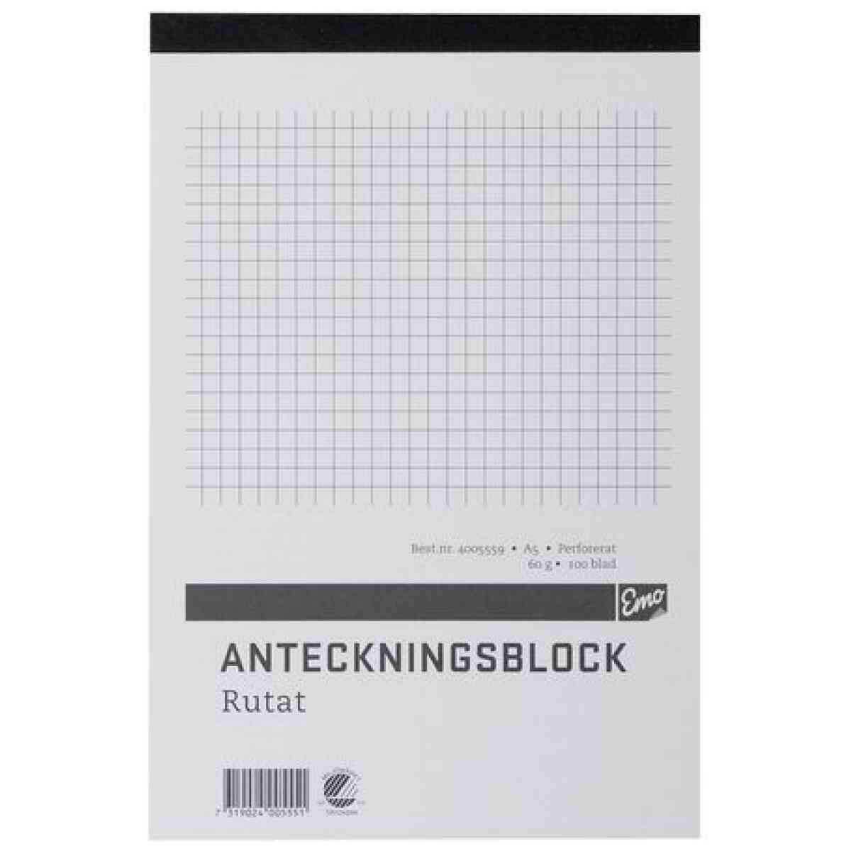 Anteckningsblock A5 100 blad perf rutat