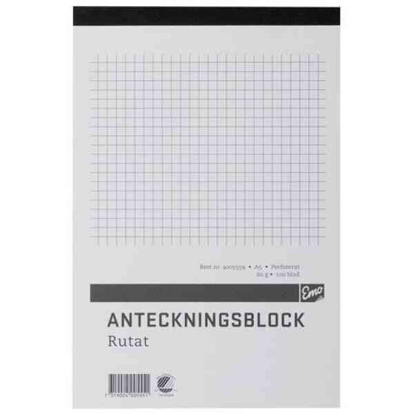 Anteckningsblock A5 100 blad perf rutat