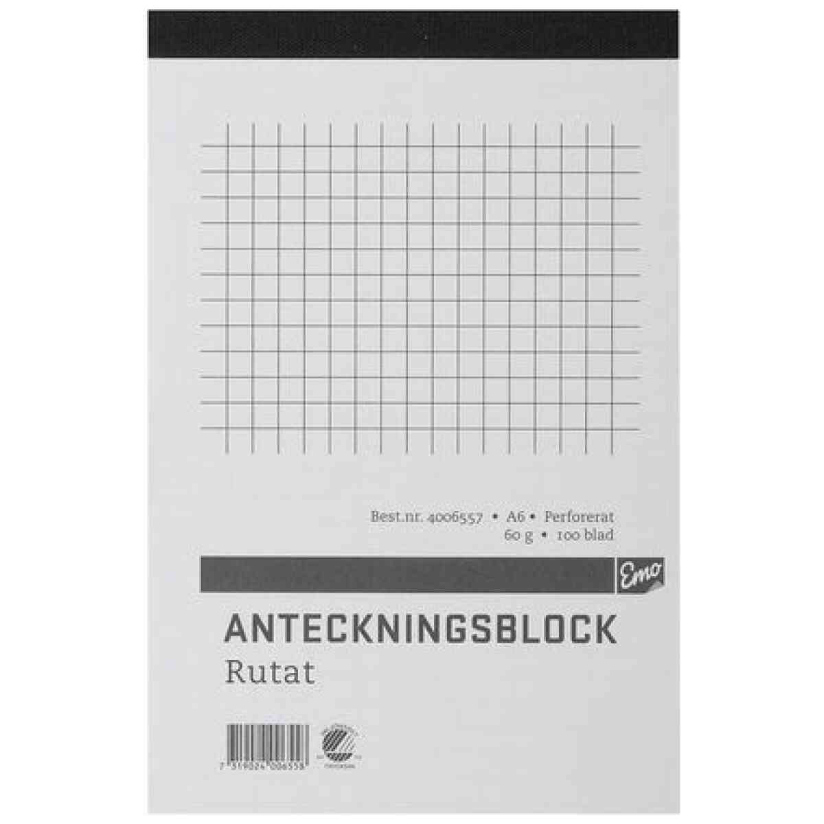 Anteckningsblock A6 100 blad perf rutat