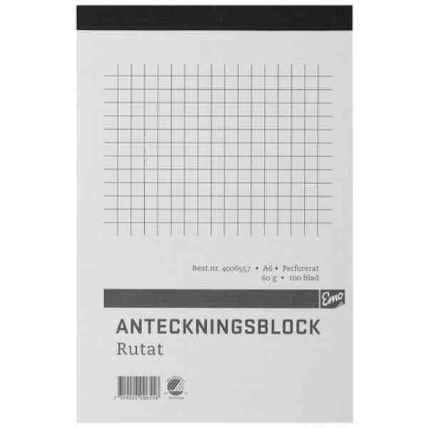 Anteckningsblock A6 100 blad perf rutat