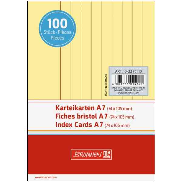 Skrivkort - A7 linjerad x100, gula