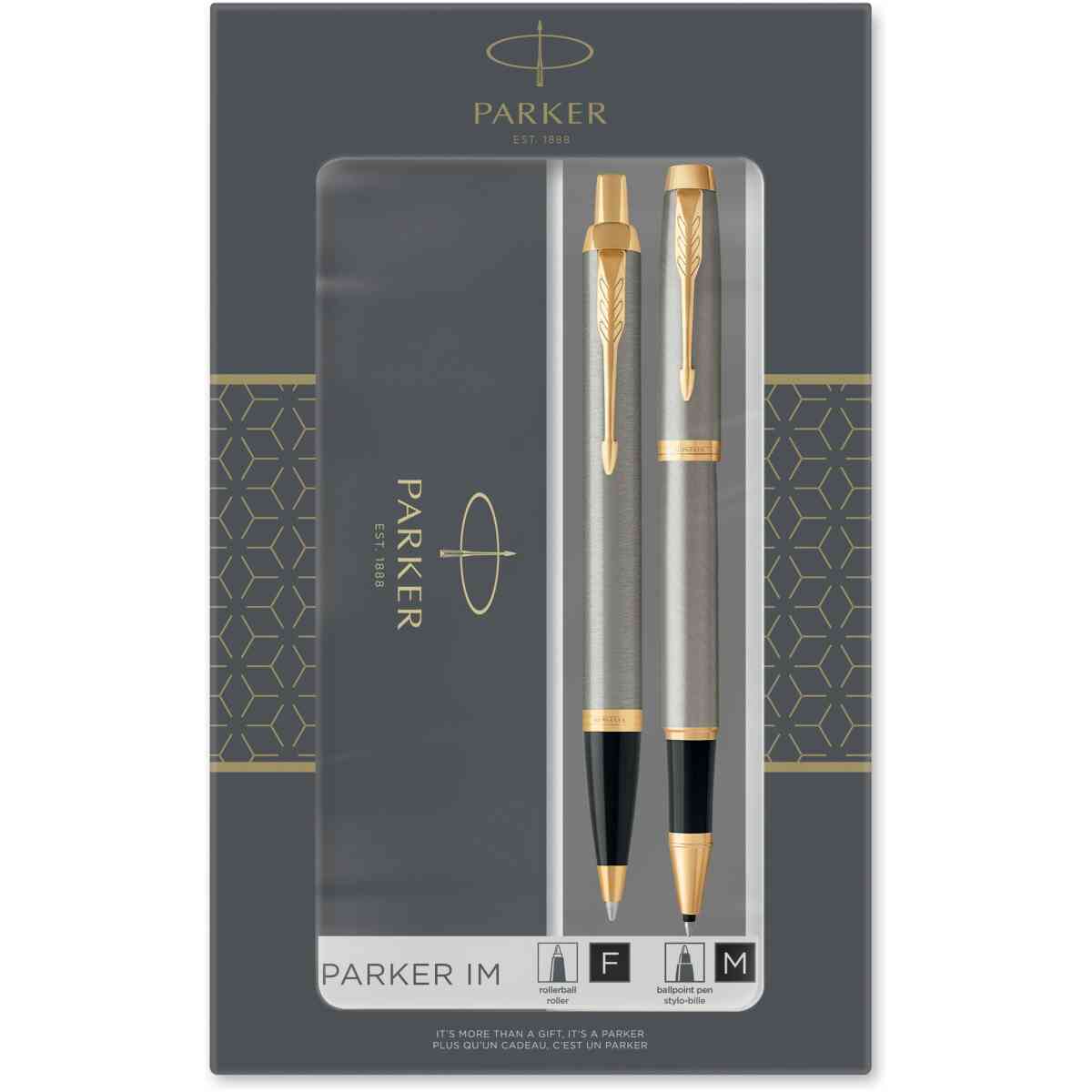Parker Duo Set IM Brushed Metal G.T. Ballpoint M and Rollerball F Black ink