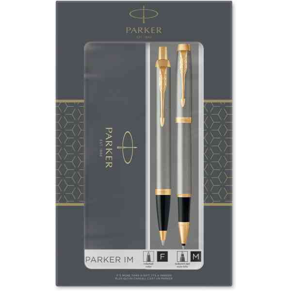Parker Duo Set IM Brushed Metal G.T. Ballpoint M and Rollerball F Black ink