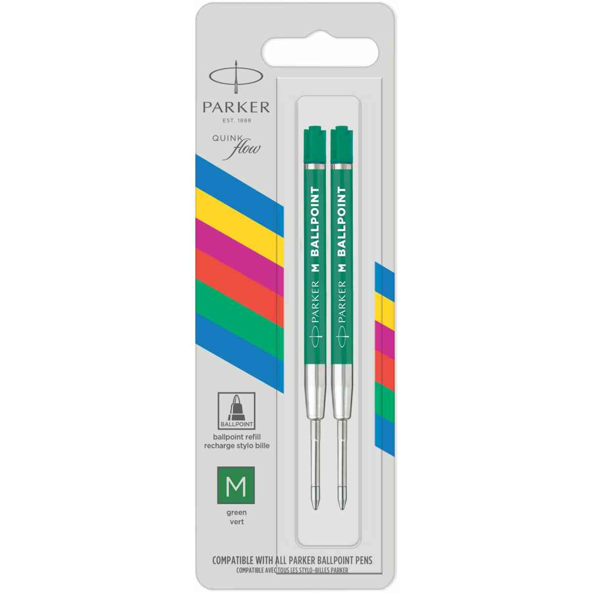 Parker Ballpen economy refill Quinkflow M Green 2-Blister