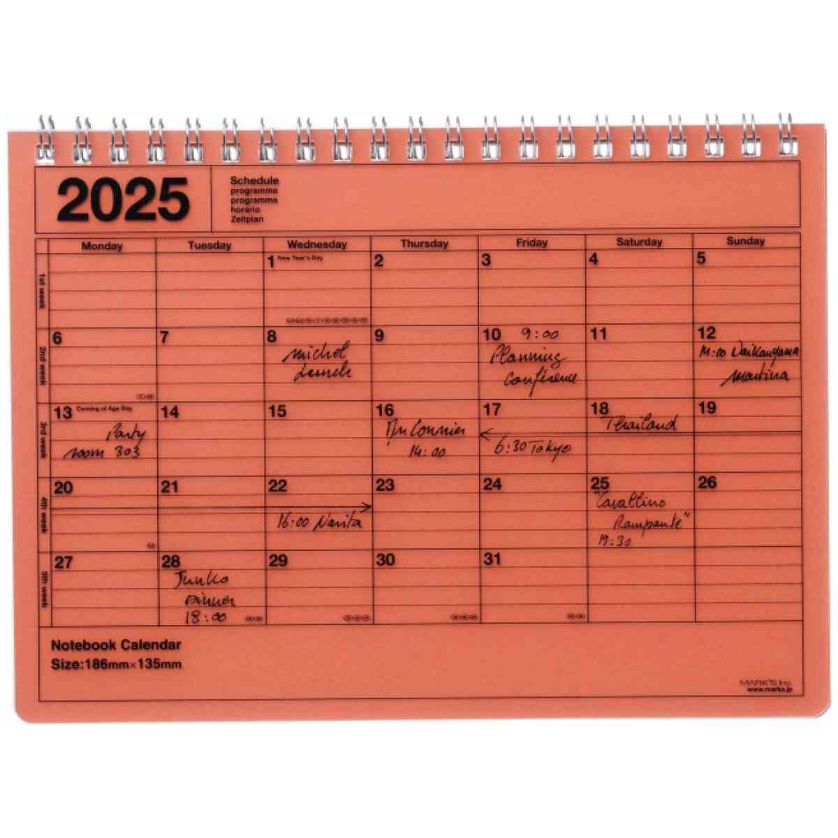 2025 Notebook Calendar S / Orange