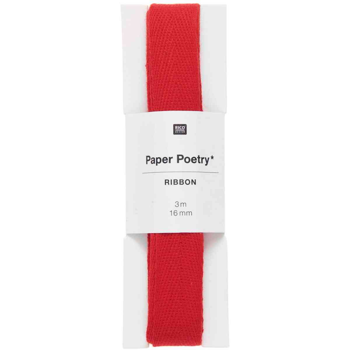 Cotton Ribbon, Red, 16 mm x 3 m