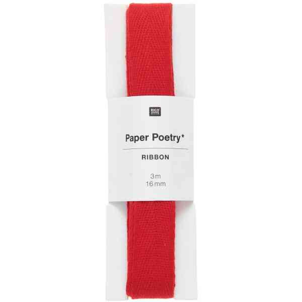 Cotton Ribbon, Red, 16 mm x 3 m