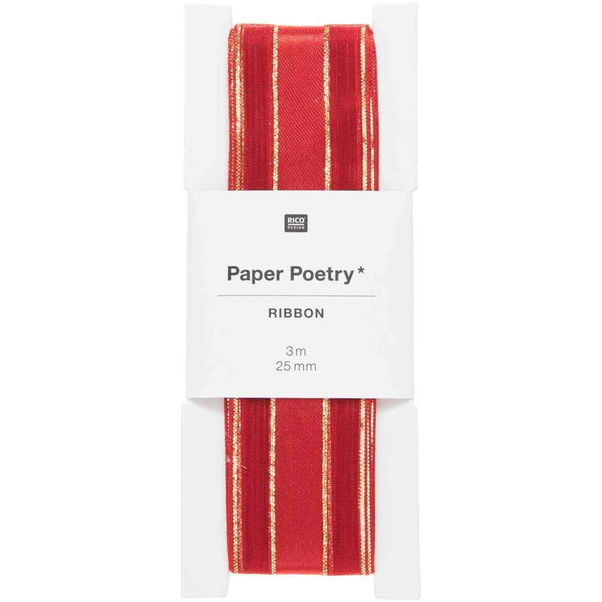 Organza Ribbon, Red/Gold, 25 mm x 3 m